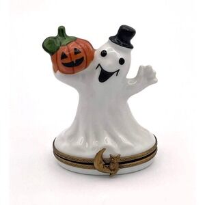 Limoges France Ghost Pumpkin Trinket Box Peint Main La Gloriette
